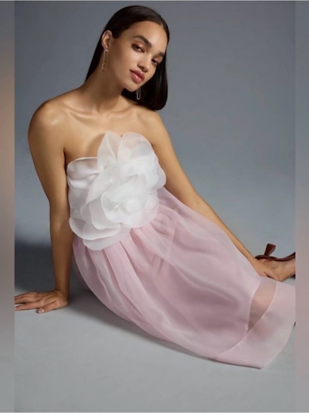 Cynthia Rowley Strapless Light Pink Tulle Dress with White Floral Applique - Picture 10 of 16
